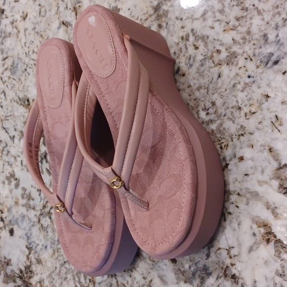 Coach Franki Pink Leather Wedge Flip-Flops Retro Sandals Y2K NEW Size 8 - Picture 8 of 16